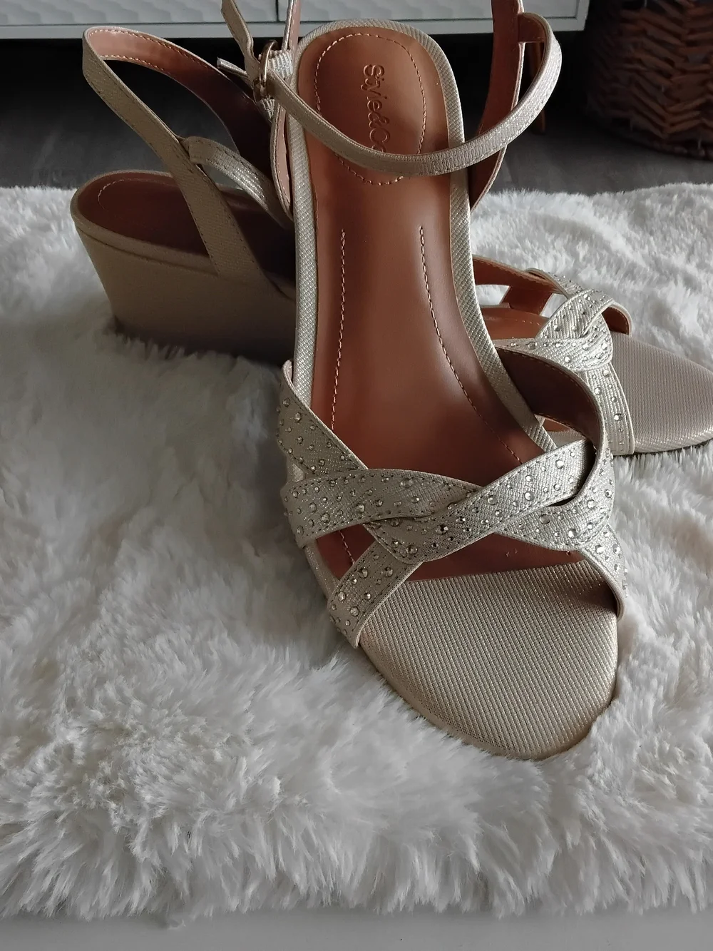 Style & Co. Champagne/Gold Wedge Sandals with Ankle Strap